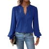 imageWomens Tops Swiss Dot Boho Long Sleeve Shirts V Neck Casual Chiffon Blouses Flowy Lace Hem Cute Clothing Trendy 2026Royal Blue