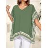 imageFalechay Womens Casual V Neck Floral Tops Batwing Sleeve Blouse Loose Fitting Shirts Boho Flowy Side Slit TeesArmy Green