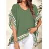imageFalechay Womens Casual V Neck Floral Tops Batwing Sleeve Blouse Loose Fitting Shirts Boho Flowy Side Slit TeesArmy Green