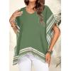 imageFalechay Womens Casual V Neck Floral Tops Batwing Sleeve Blouse Loose Fitting Shirts Boho Flowy Side Slit TeesArmy Green