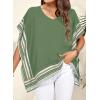 imageFalechay Womens Casual V Neck Floral Tops Batwing Sleeve Blouse Loose Fitting Shirts Boho Flowy Side Slit TeesArmy Green