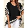 imageFalechay Womens Casual V Neck Floral Tops Batwing Sleeve Blouse Loose Fitting Shirts Boho Flowy Side Slit TeesBlack