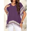 imageFalechay Womens Casual V Neck Floral Tops Batwing Sleeve Blouse Loose Fitting Shirts Boho Flowy Side Slit TeesDark Purple