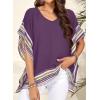 imageFalechay Womens Casual V Neck Floral Tops Batwing Sleeve Blouse Loose Fitting Shirts Boho Flowy Side Slit TeesDark Purple