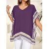 imageFalechay Womens Casual V Neck Floral Tops Batwing Sleeve Blouse Loose Fitting Shirts Boho Flowy Side Slit TeesDark Purple