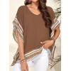 imageFalechay Womens Casual V Neck Floral Tops Batwing Sleeve Blouse Loose Fitting Shirts Boho Flowy Side Slit TeesMocha