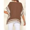imageFalechay Womens Casual V Neck Floral Tops Batwing Sleeve Blouse Loose Fitting Shirts Boho Flowy Side Slit TeesMocha