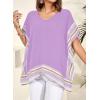 imageFalechay Womens Casual V Neck Floral Tops Batwing Sleeve Blouse Loose Fitting Shirts Boho Flowy Side Slit TeesPurple