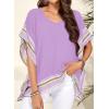 imageFalechay Womens Casual V Neck Floral Tops Batwing Sleeve Blouse Loose Fitting Shirts Boho Flowy Side Slit TeesPurple