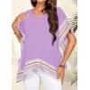 imageFalechay Womens Casual V Neck Floral Tops Batwing Sleeve Blouse Loose Fitting Shirts Boho Flowy Side Slit TeesPurple