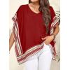 imageFalechay Womens Casual V Neck Floral Tops Batwing Sleeve Blouse Loose Fitting Shirts Boho Flowy Side Slit TeesRed