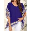 imageFalechay Womens Casual V Neck Floral Tops Batwing Sleeve Blouse Loose Fitting Shirts Boho Flowy Side Slit TeesRoyal Blue