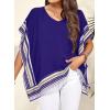 imageFalechay Womens Casual V Neck Floral Tops Batwing Sleeve Blouse Loose Fitting Shirts Boho Flowy Side Slit TeesRoyal Blue