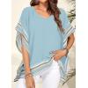imageFalechay Womens Casual V Neck Floral Tops Batwing Sleeve Blouse Loose Fitting Shirts Boho Flowy Side Slit TeesSky Blue