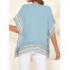 imageFalechay Womens Casual V Neck Floral Tops Batwing Sleeve Blouse Loose Fitting Shirts Boho Flowy Side Slit TeesSky Blue