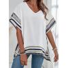 imageFalechay Womens Casual V Neck Floral Tops Batwing Sleeve Blouse Loose Fitting Shirts Boho Flowy Side Slit TeesWhite