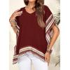 imageFalechay Womens Casual V Neck Floral Tops Batwing Sleeve Blouse Loose Fitting Shirts Boho Flowy Side Slit TeesWine Red