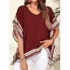 imageFalechay Womens Casual V Neck Floral Tops Batwing Sleeve Blouse Loose Fitting Shirts Boho Flowy Side Slit TeesWine Red