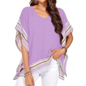 imageFalechay Womens Casual V Neck Floral Tops Batwing Sleeve Blouse Loose Fitting Shirts Boho Flowy Side Slit TeesPurple