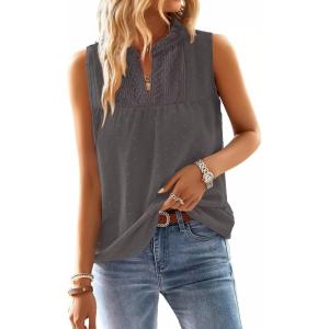 imageFalechay Womens Summer Tops V Neck Blouses for Women Boho Clothing Dressy Casual Flowy Lace Sleeveless Shirts TanktopsDark Gray