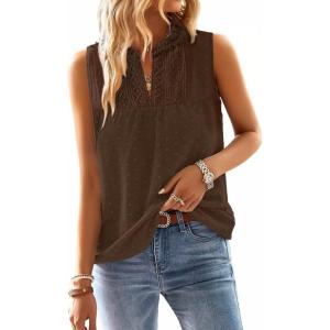 imageFalechay Womens Summer Tops V Neck Blouses for Women Boho Clothing Dressy Casual Flowy Lace Sleeveless Shirts TanktopsEspresso