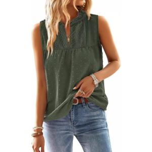 imageFalechay Womens Summer Tops V Neck Blouses for Women Boho Clothing Dressy Casual Flowy Lace Sleeveless Shirts TanktopsGreen