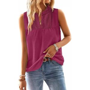 imageFalechay Womens Summer Tops V Neck Blouses for Women Boho Clothing Dressy Casual Flowy Lace Sleeveless Shirts TanktopsMagenta