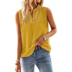 imageFalechay Womens Summer Tops V Neck Blouses for Women Boho Clothing Dressy Casual Flowy Lace Sleeveless Shirts TanktopsYellow