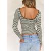 imageFalechay Long Sleeve Shirts for Women Sexy Backless Striped Tops Going Out TShirt Y2K Crop Womens Blouse Boat Neck OutfitArmy Green and White