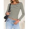 imageFalechay Long Sleeve Shirts for Women Sexy Backless Striped Tops Going Out TShirt Y2K Crop Womens Blouse Boat Neck OutfitArmy Green and White