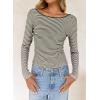 imageFalechay Long Sleeve Shirts for Women Sexy Backless Striped Tops Going Out TShirt Y2K Crop Womens Blouse Boat Neck OutfitArmy Green and White