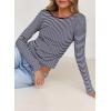 imageFalechay Long Sleeve Shirts for Women Sexy Backless Striped Tops Going Out TShirt Y2K Crop Womens Blouse Boat Neck OutfitBlue