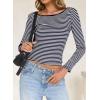 imageFalechay Long Sleeve Shirts for Women Sexy Backless Striped Tops Going Out TShirt Y2K Crop Womens Blouse Boat Neck OutfitBlue