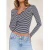 imageFalechay Long Sleeve Shirts for Women Sexy Backless Striped Tops Going Out TShirt Y2K Crop Womens Blouse Boat Neck OutfitBlue