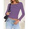 imageFalechay Long Sleeve Shirts for Women Sexy Backless Striped Tops Going Out TShirt Y2K Crop Womens Blouse Boat Neck OutfitBlue and Pink