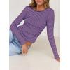 imageFalechay Long Sleeve Shirts for Women Sexy Backless Striped Tops Going Out TShirt Y2K Crop Womens Blouse Boat Neck OutfitBlue and Pink
