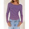 imageFalechay Long Sleeve Shirts for Women Sexy Backless Striped Tops Going Out TShirt Y2K Crop Womens Blouse Boat Neck OutfitBlue and Pink