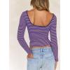 imageFalechay Long Sleeve Shirts for Women Sexy Backless Striped Tops Going Out TShirt Y2K Crop Womens Blouse Boat Neck OutfitBlue and Pink