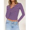 imageFalechay Long Sleeve Shirts for Women Sexy Backless Striped Tops Going Out TShirt Y2K Crop Womens Blouse Boat Neck OutfitBlue and Pink