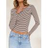 imageFalechay Long Sleeve Shirts for Women Sexy Backless Striped Tops Going Out TShirt Y2K Crop Womens Blouse Boat Neck OutfitCamel and White