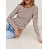imageFalechay Long Sleeve Shirts for Women Sexy Backless Striped Tops Going Out TShirt Y2K Crop Womens Blouse Boat Neck OutfitCamel and White