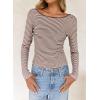 imageFalechay Long Sleeve Shirts for Women Sexy Backless Striped Tops Going Out TShirt Y2K Crop Womens Blouse Boat Neck OutfitCamel and White