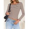 imageFalechay Long Sleeve Shirts for Women Sexy Backless Striped Tops Going Out TShirt Y2K Crop Womens Blouse Boat Neck OutfitCamel and White
