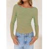 imageFalechay Long Sleeve Shirts for Women Sexy Backless Striped Tops Going Out TShirt Y2K Crop Womens Blouse Boat Neck OutfitGreen and Orange