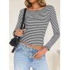 imageFalechay Long Sleeve Shirts for Women Sexy Backless Striped Tops Going Out TShirt Y2K Crop Womens Blouse Boat Neck OutfitGrey