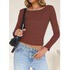 imageFalechay Long Sleeve Shirts for Women Sexy Backless Striped Tops Going Out TShirt Y2K Crop Womens Blouse Boat Neck OutfitGrey and Orange
