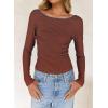 imageFalechay Long Sleeve Shirts for Women Sexy Backless Striped Tops Going Out TShirt Y2K Crop Womens Blouse Boat Neck OutfitGrey and Orange