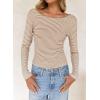 imageFalechay Long Sleeve Shirts for Women Sexy Backless Striped Tops Going Out TShirt Y2K Crop Womens Blouse Boat Neck OutfitKhaki and White