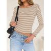 imageFalechay Long Sleeve Shirts for Women Sexy Backless Striped Tops Going Out TShirt Y2K Crop Womens Blouse Boat Neck OutfitKhaki and White