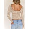 imageFalechay Long Sleeve Shirts for Women Sexy Backless Striped Tops Going Out TShirt Y2K Crop Womens Blouse Boat Neck OutfitKhaki and White